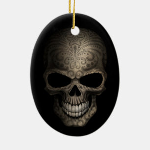 Decorated Dark Skull Ceramic Tree Decoration