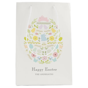 Decorated Easter Egg Floral Foliage Bunny Medium Gift Bag