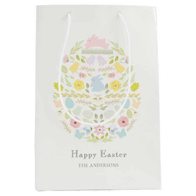 Decorated Easter Egg Floral Foliage Bunny Medium Gift Bag (Front)