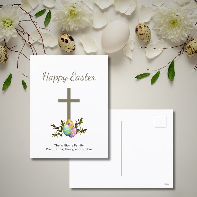Decorated Easter Eggs Botanical Religious Cross Holiday Postcard (Creator Uploaded)