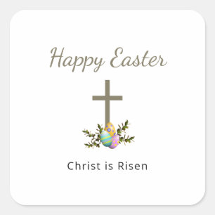 Decorated Easter Eggs Cross Christ is Risen  Square Sticker