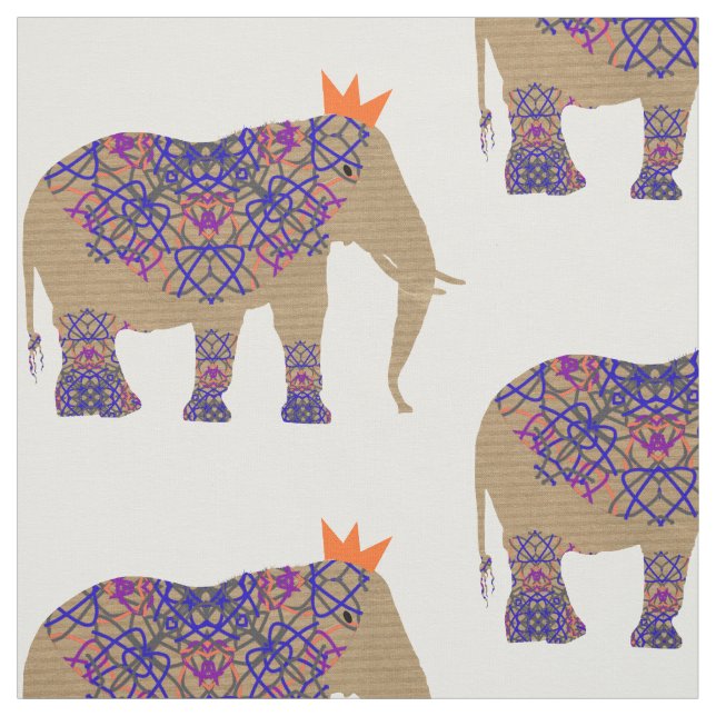 Decorated Elephant Cute Whimsy Fun Fabric (Swatch)