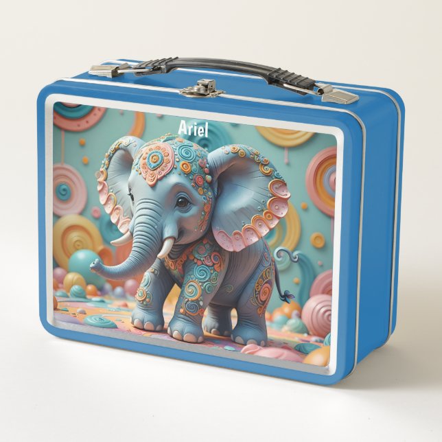 Decorated Elephant Girl's Metal Lunch Box (Front)