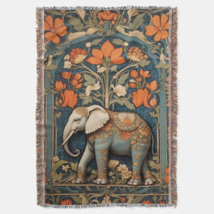 Decorated Elephant William Morris Inspired Floral Throw Blanket