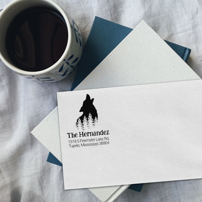 Decorated Forest Wolf Family Return Address   Rubber Stamp (Creator Uploaded)