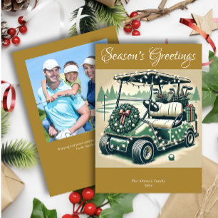 Decorated Golf Cart • Gold Photo Holiday Card