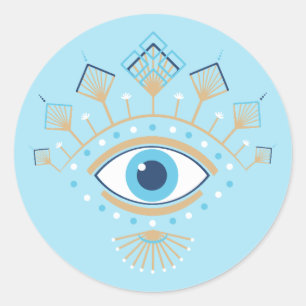 Decorated Greek Evil Eye Turkish Protection Symbol Classic Round Sticker