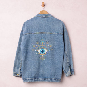 Decorated Greek Evil Eye Turkish Protection Symbol Denim Jacket