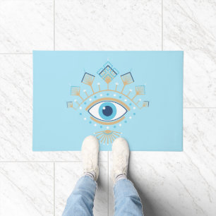 Decorated Greek Evil Eye Turkish Protection Symbol Doormat