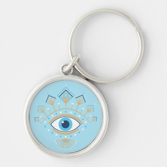 Decorated Greek Evil Eye Turkish Protection Symbol Key Ring (Front)