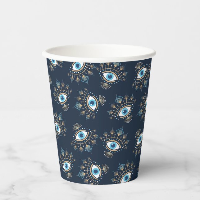 Decorated Greek Evil Eye Turkish Protection Symbol Paper Cups (Front)