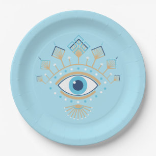 Decorated Greek Evil Eye Turkish Protection Symbol Paper Plate