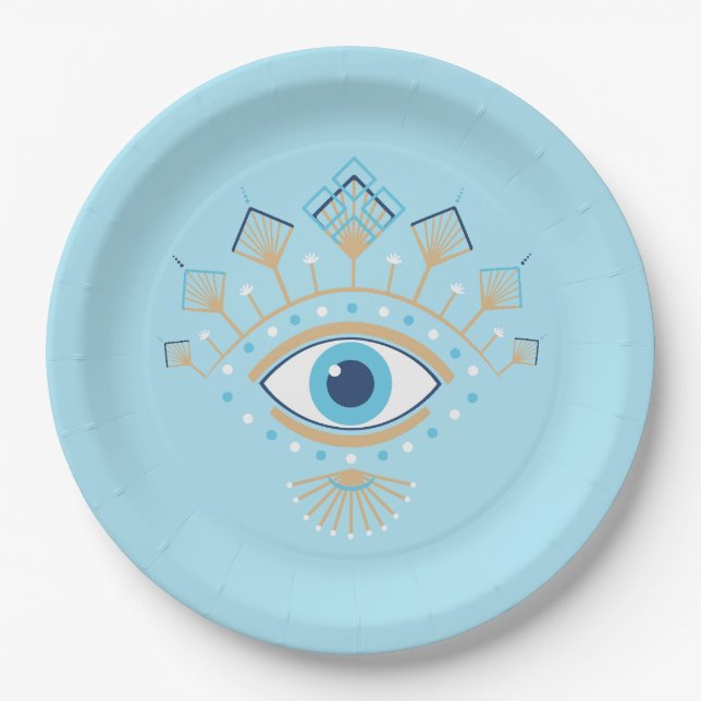 Decorated Greek Evil Eye Turkish Protection Symbol Paper Plate (Front)