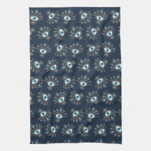 Decorated Greek Evil Eye Turkish Protection Symbol Tea Towel