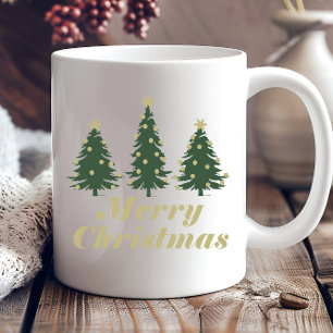 Decorated holiday Merry Christmas pine trees Coffee Mug
