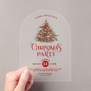 Decorated Holiday Tree Christmas Party Invite  Acrylic Invitations