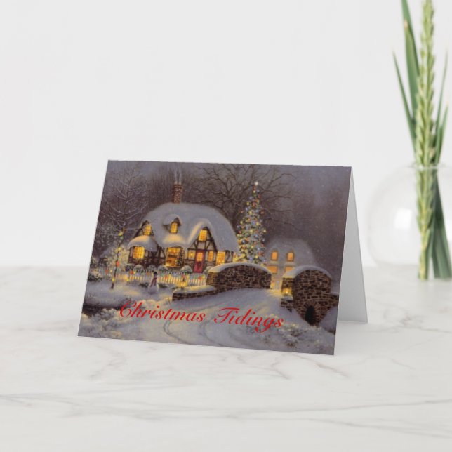 Decorated House Scene Christmas Greeting Card (Front)