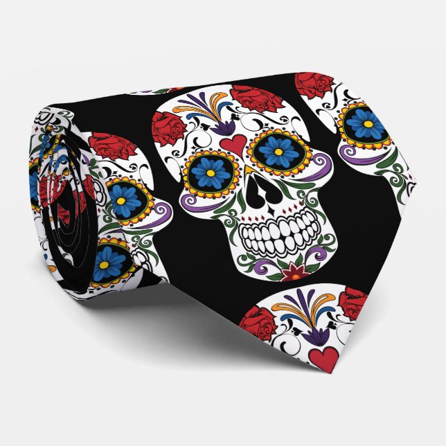 Decorated Human Skulls Art Thunder_Cove Tie (Rolled)