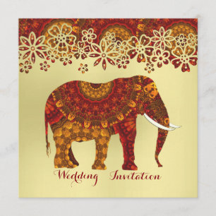 Decorated Indian Ornate Elephant Design Invitation