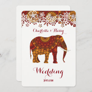 Decorated Indian Ornate Elephant Design Invitation