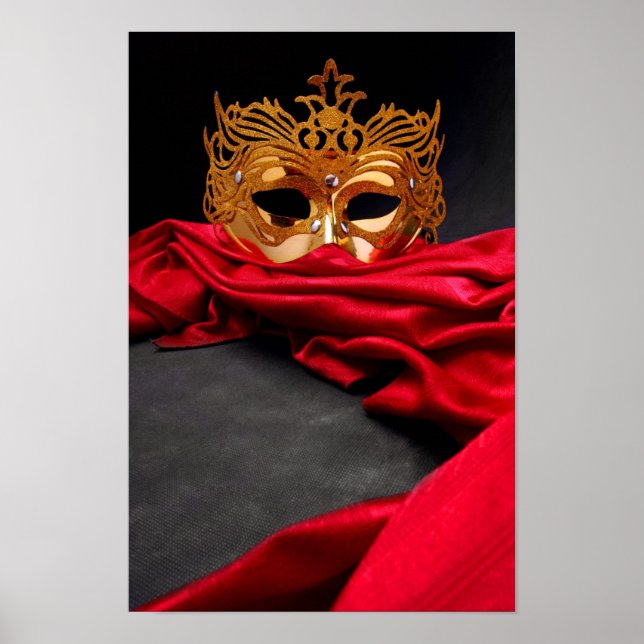 Decorated mask for masquerade on red velvet poster (Front)