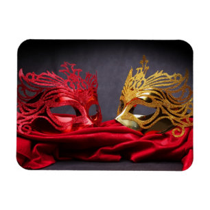 Decorated masquerade mask on red velvet magnet