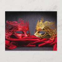 Decorated masquerade mask on red velvet