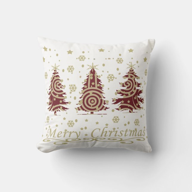 Decorated modern holiday christmas pine trees cushion (Front)