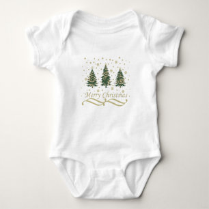 Decorated modern merry christmas pine trees baby bodysuit