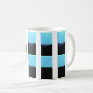 Decorated mug with colored vertical tiles.