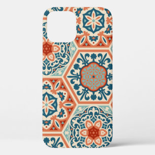 Decorated patterned hexagon cement ceramic tiles,  iPhone 12 case