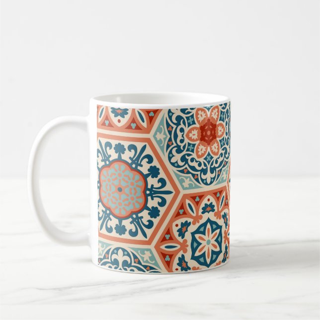 Decorated patterned hexagon cement ceramic tiles,  coffee mug (Left)