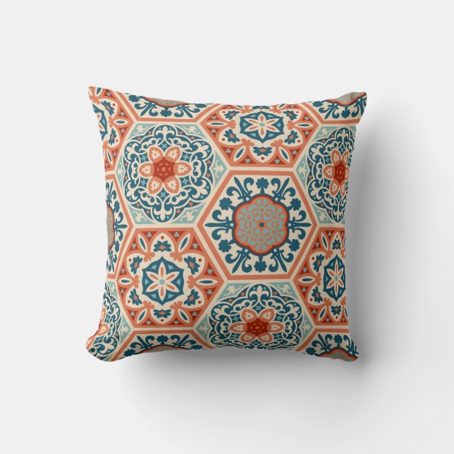 Decorated patterned hexagon cement ceramic tiles,  cushion (Front)