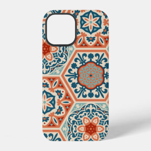 Decorated patterned hexagon cement ceramic tiles, iPhone 12 case