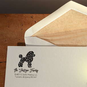 Decorated Poodle Family Return Address Rubber Stamp