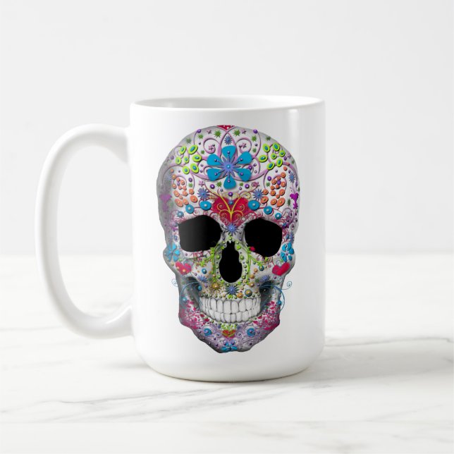 Decorated Skull  Coffee Mug (Left)