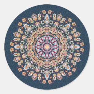 Decorated Tazhib of the Persian art blue Damascus Classic Round Sticker