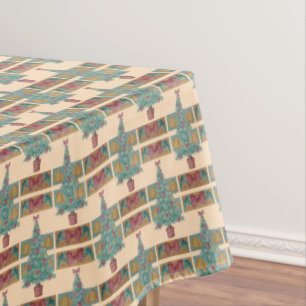 decorated tree with bells red bows for christmas tablecloth