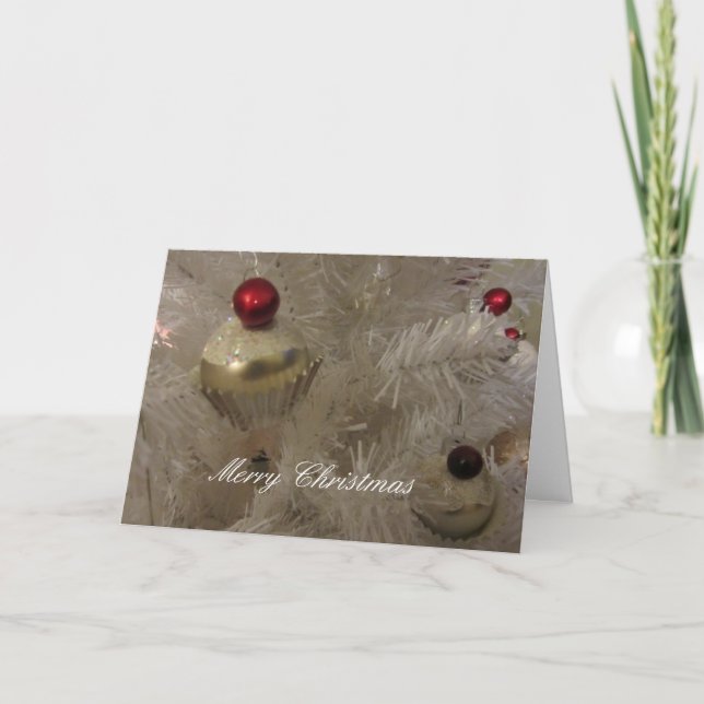 Decorated White Christmas Tree Holiday Card (Front)