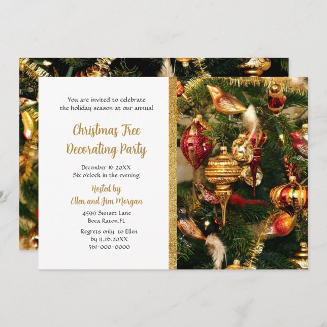 Decorating Christmas Tree Holiday Party  Invitation (Front/Back)
