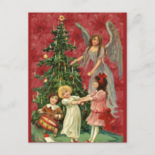 Decorating the Christmas Tree Angel Children Postcard