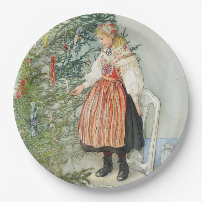 Decorating the Christmas Tree - Carl Larsson Paper Plate (Front)
