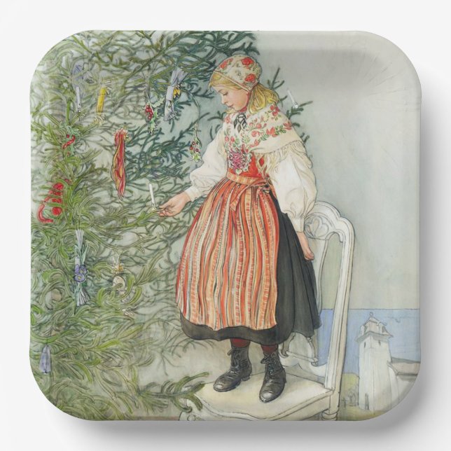 Decorating the Christmas Tree - Carl Larsson Paper Plate (Front)