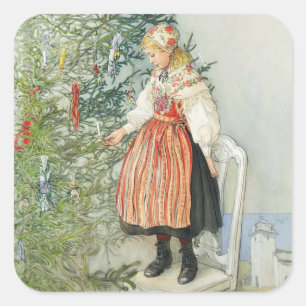 Decorating the Christmas Tree - Carl Larsson Square Sticker