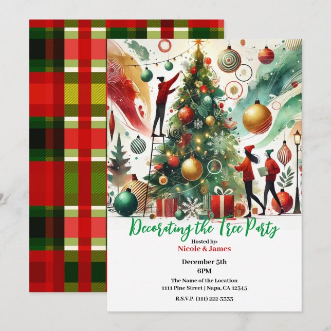 Decorating the Christmas Tree Holiday Party  Invitation (Front/Back)