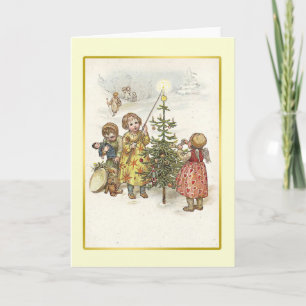 Decorating the Christmas Tree Vintage Christmas Holiday Card
