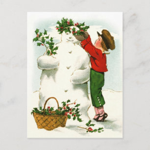 Decorating the Snowman Holiday Postcard