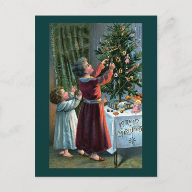 Decorating the Tabletop Tree Postcard (Front)