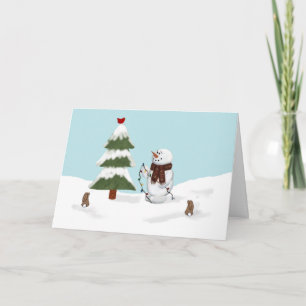 Decorating The Tree Snowman Christmas Card