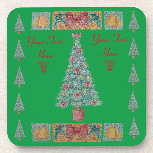 decorations bells and red bows on tree christmas coaster (Front)